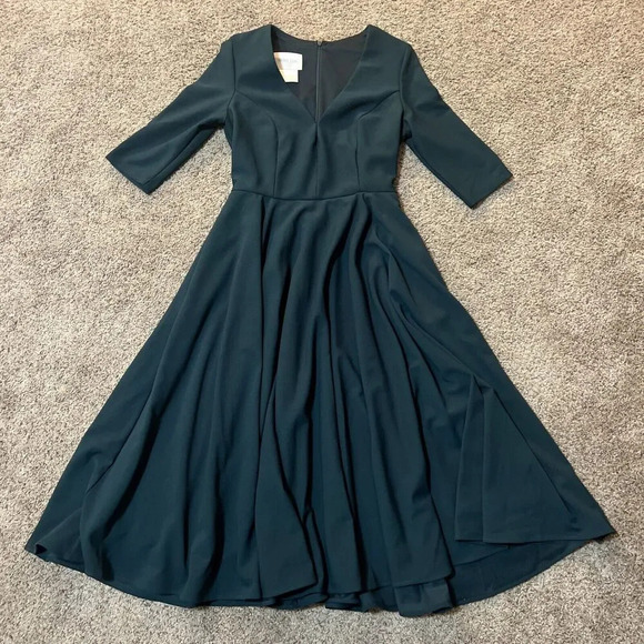 BHLDN Valdis Midi Dress Holly Green Womens size 8 Holiday Event Fit Flare Chic - Picture 3 of 16